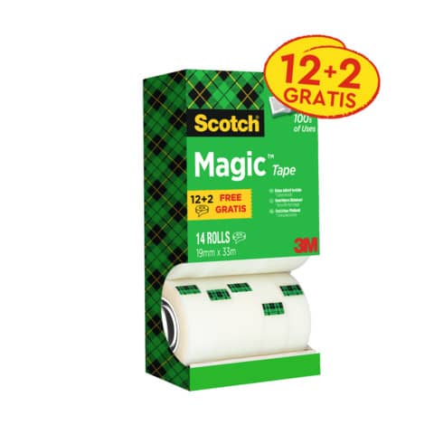 Nastro adesivo Scotch® Magic™ 810 19 mm x 33 m trasparente opaco Value Pack 12 rotoli +2 GRATIS - 8-1933R14TPR